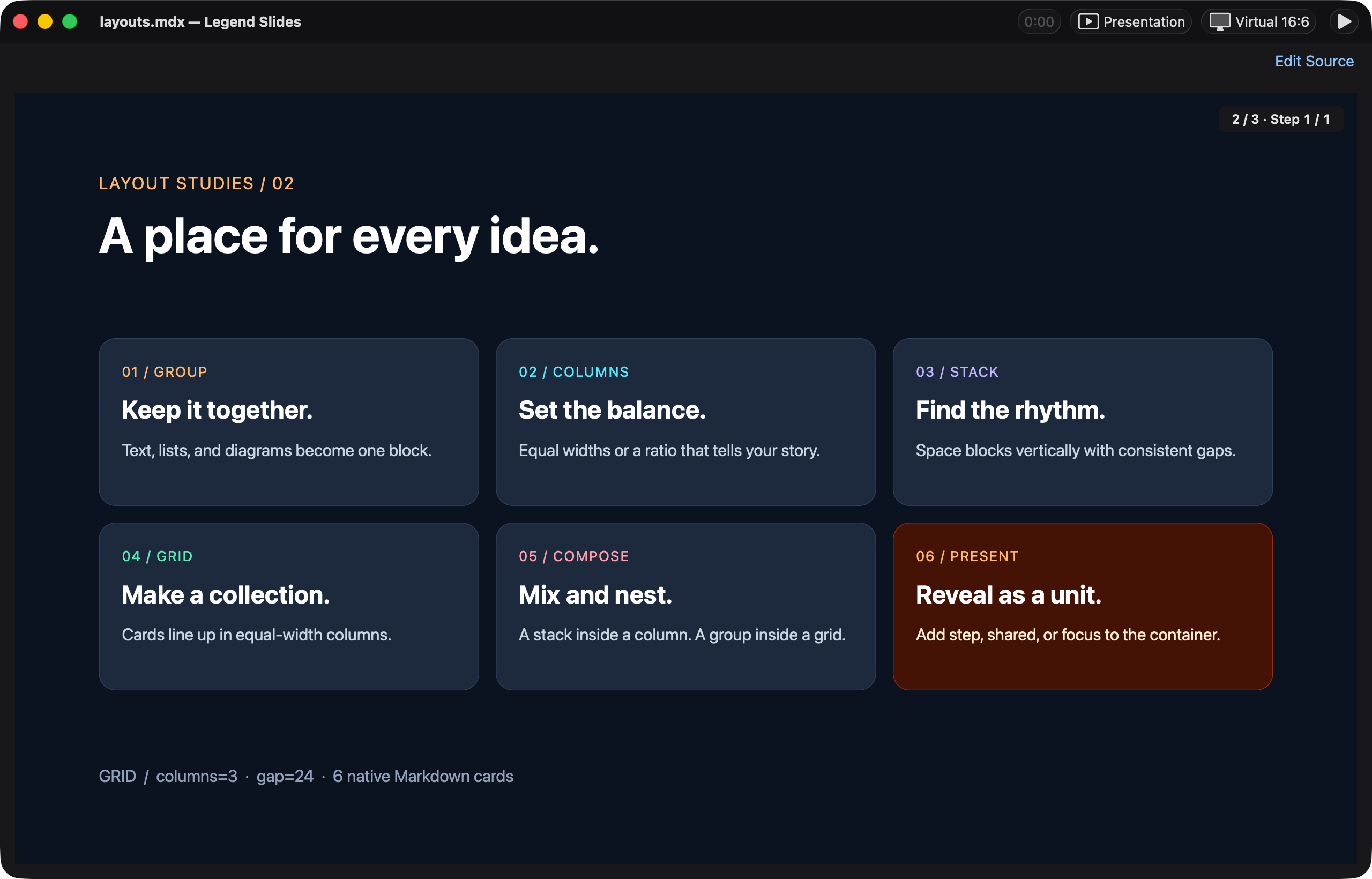 Legend Slides interface